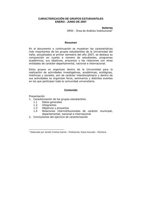 PDF CARACTERIZACI N DE GRUPOS ESTUDIANTILESpaginasweb Univalle Edu Co