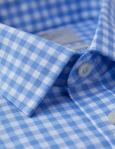 Mens Formal Blue And White Large Gingham Check Extra Slim Fit Shirt