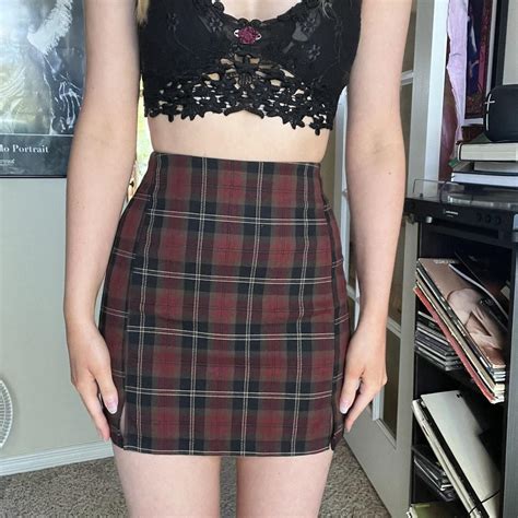 Brandy Melville Cara Skirt In A Burgundy Plaid Depop