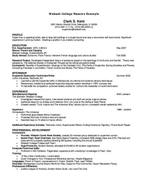 Fillable Online Wabash Resume Example Wabash College Wabash Fax