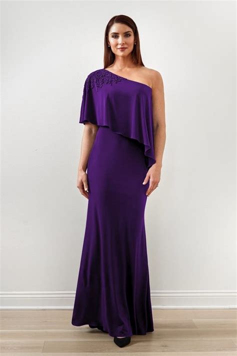 K Refined Matte Jersey Fit Flare Gown With One Shoulder Caplet