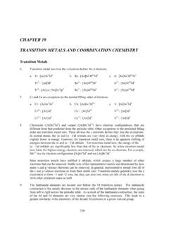 CHAPTER 19 TRANSITION METALS AND COORDINATION Chapter 19 Transition