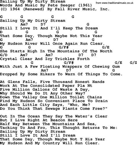 Pete Seeger Song Sailing Up My Dirty Stream Lyrics And Chords