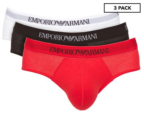 Emporio Armani Mens Classic Pure Cotton Briefs 3 Pack White Red