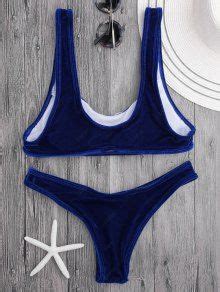 Velvet Bralette Scoop Bikini Set In Royal Blue Zaful