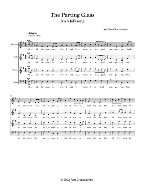 The Parting Glass Arr Ren Challacombe By Traditional Folk Song Sheet Music For Satb Choir At