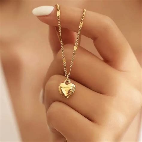 K Gold Stainless Steel Love Heart Pendant Necklace Accessories For