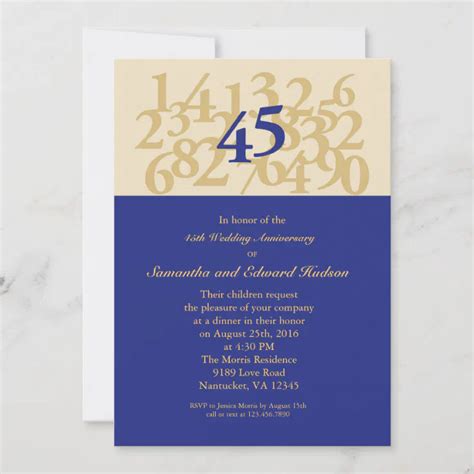 45th Sapphire Wedding Anniversary Invitation Zazzle