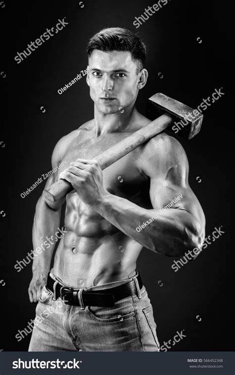 Muscular Man Naked Torso Holding Big Stock Photo 566452348 Shutterstock