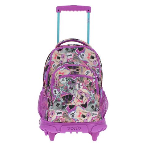 Mochila Escolar Con Ruedas Renglones Morado Tottoes