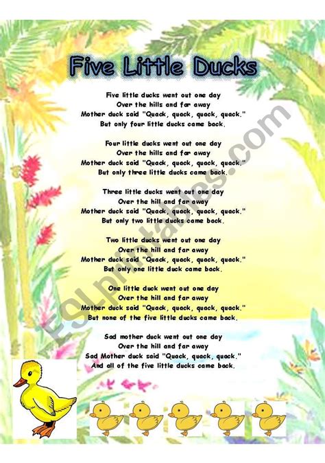 5 Little Ducks Printable Lyrics