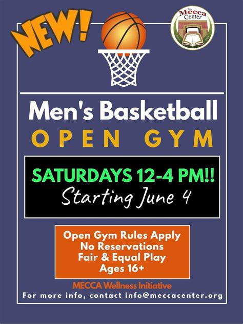 Mens Basketball Open Gym Starting June 4 The Mecca Center