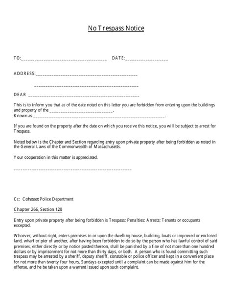 Massachusetts No Trespass Notice Template Fill Out Sign Online And Download Pdf Templateroller