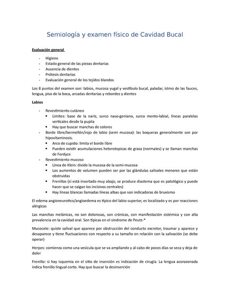 Semiologia de cavidad oral Semiología y examen físico de Cavidad