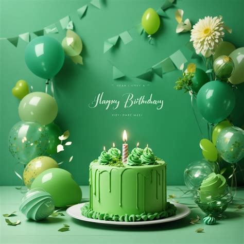 Premium Photo Beautiful Green Happy Birthday Template