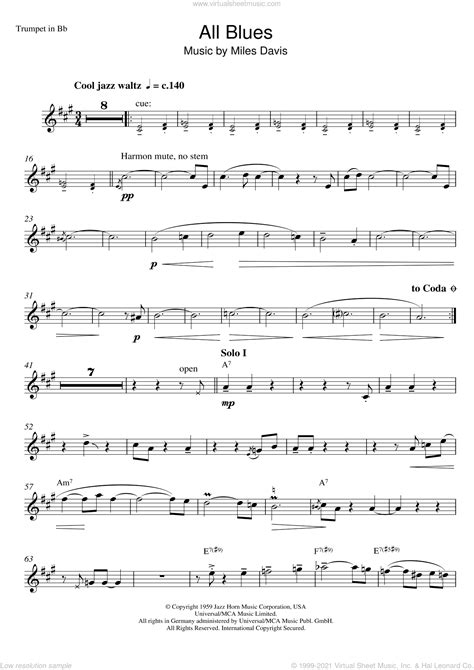 All Blues Sheet Music For Trumpet Solo PDF Interactive