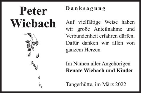 Traueranzeigen Von Peter Wiebach Abschied Nehmen De