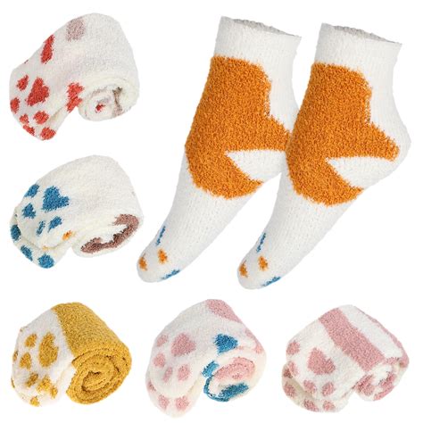 5 Pairs Socks Fluffy Sleeping Fuzzy For Girls Cartoon Women S