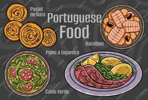 Premium Vector Portuguese Food A Set Of Classic Dishes Cartoon Hand