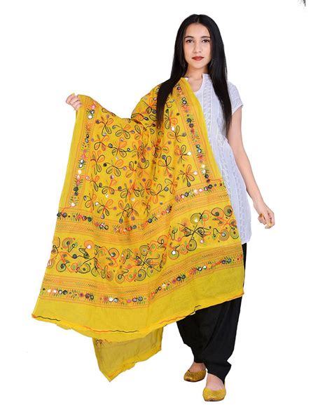 Yellow Rajasthani Cotton Mirror Work Dupatta Ubicaciondepersonas Cdmx