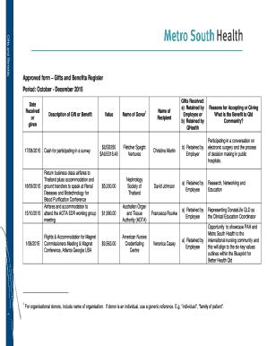 Fillable Online Metrosouth Health Qld Gov S Approved Form Gifts And