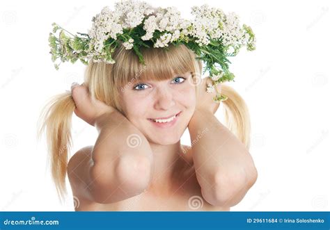The Girl With Yarrow Wreath Stock Photo Image Of Nude Naked