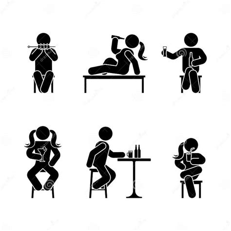 Man People Various Sitting Eating And Drinking Position Posture Stick