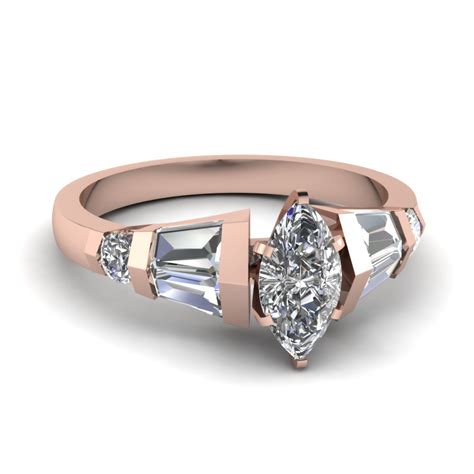 Marquise Diamond Engagement Ring With Baguette In Rose Gold ...