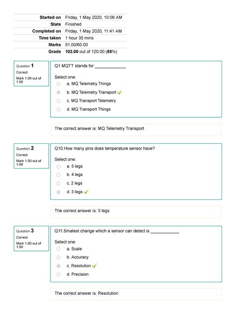 Iot Mcq Test Internet Of Things Question Correct Mark Out Of