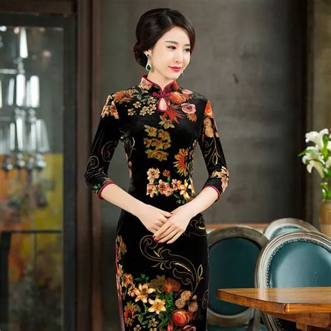 Buy Vintage Chinese Women S Long Velvet Dress Cheongsam Qipao Evening Dress S