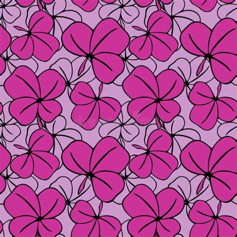 Seamless Asymmetrical Pattern Of Clover Leaves In Purple Tones And