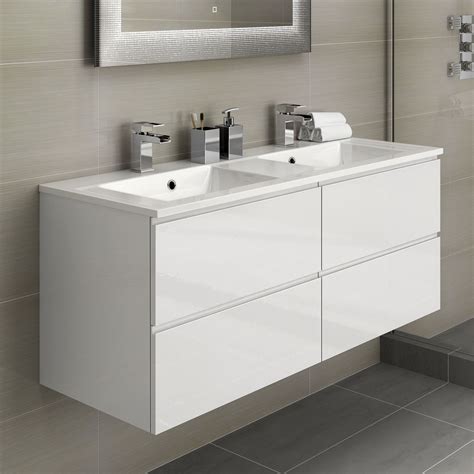 White Double Basin Bathroom Vanity Unit Sink Storage Modern Furniture 1200mm Ebay £450