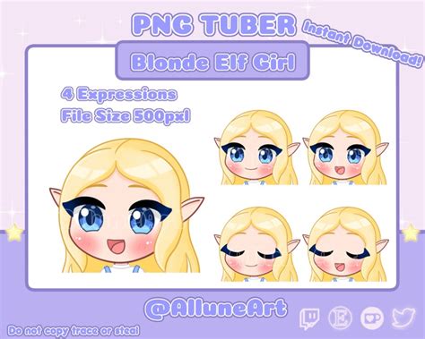 Pngtuber Elf Girl Blonde Hair Chibi Streamer Discord Vtuber Twitch Emotes Etsy