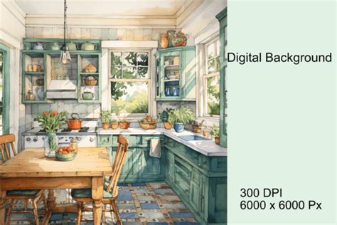Watercolor Country Kitchen Background Graphic By Stellarmockups