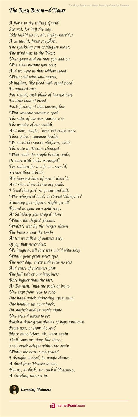 The Rosy Bosom D Hours Poem By Coventry Patmore