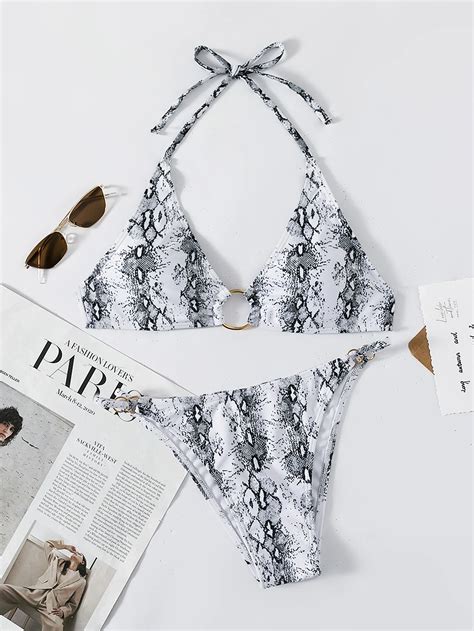 Ba Ador Bikini Tanga Con Aro De Piel De Serpiente