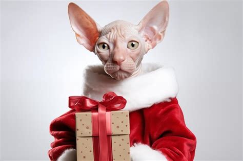 Premium Photo A Smiling Cornish Rex Cat Wear Santa Claus Suit Holding