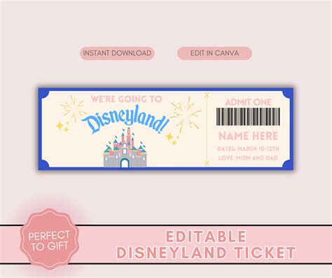 Editable Disneyland Ticket Disneyland Ticket Surprise Vacation Ticket Surprise Ticket