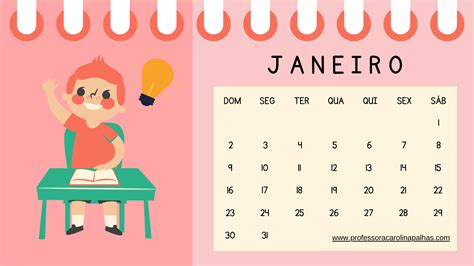 Calendário De Parede Escolar Mês A Mês Professora Carolina Palhas