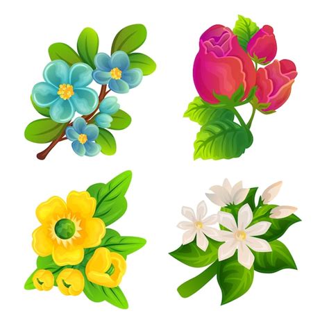 Conjunto De Flores De Colores Vector Premium