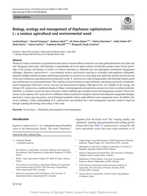 Biology Ecology And Management Of Raphanus Raphanistrum L A Noxious