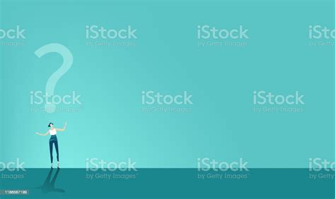 Young Woman With Question Mark Asking Doubting Looking For Help Idea Stock Illustration