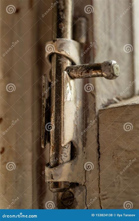 Old Metal Lock On A White Wooden Window Frame Old Wooden Window Frame