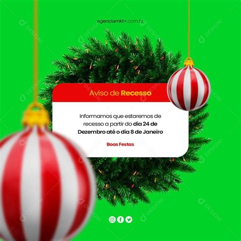 Aviso De Recesso Marketing Digital Designer Gr Fico Feliz Natal Social