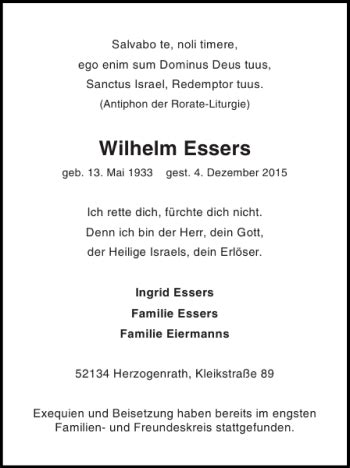 Traueranzeigen Von Wilhelm Essers Aachen Gedenkt