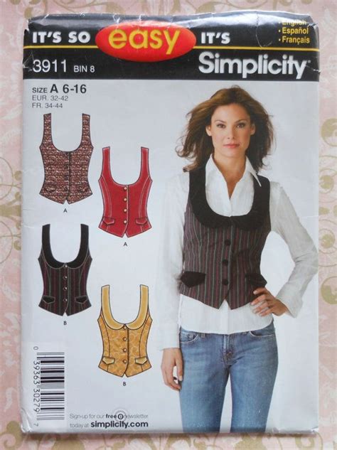 Vest Sewing Pattern Uncut Simplicity 3911 Sizes 6 16 Vest Sewing Pattern Jacket Pattern