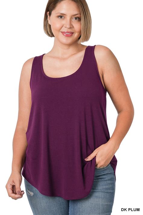 1xl 2xl 3xl Women Plus Size Round Neck Dolphin Hem Tank Top Soft