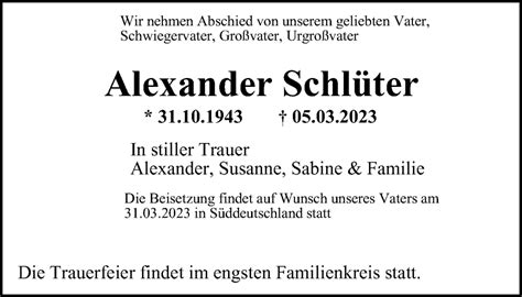 Traueranzeigen von Alexander Schlüter Trauer in NRW de