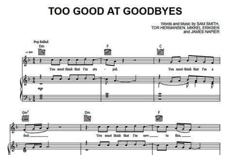 Sam Smith Too Good At Goodbyes Free Sheet Music PDF For Piano The