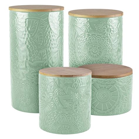 American Atelier Embossed Canister Set Piece Ceramic Set Jar